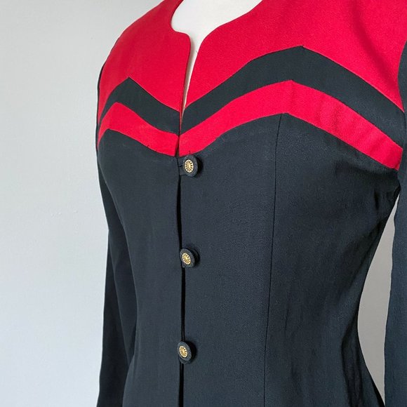 Vintage 80s Black and Red Pencil Dress • Size S - Picture 6 of 7